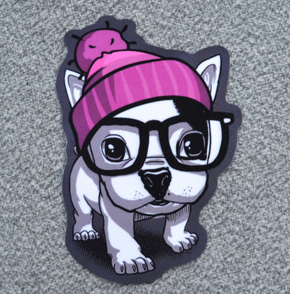 Extra Large Cute Dog Puppy Pug Soft Fabric Sewn On Patch Badge Applique Dog in Pom Pom Hat with Faux Fur Glasses Animal Patch