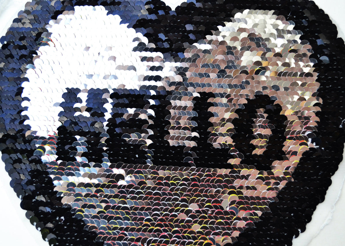 Sequin Heart Patch, Heart Sew On Patch, Hello patch, Reversible Changeable Applique, DIY Shirt Jacket Patch for Clothing, Badge