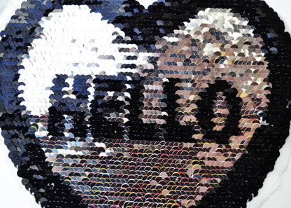 Sequin Heart Patch, Heart Sew On Patch, Hello patch, Reversible Changeable Applique, DIY Shirt Jacket Patch for Clothing, Badge