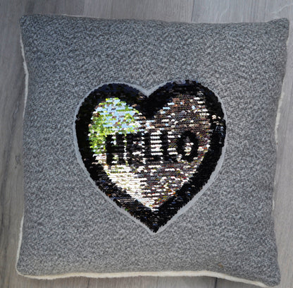 Sequin Heart Patch, Heart Sew On Patch, Hello patch, Reversible Changeable Applique, DIY Shirt Jacket Patch for Clothing, Badge