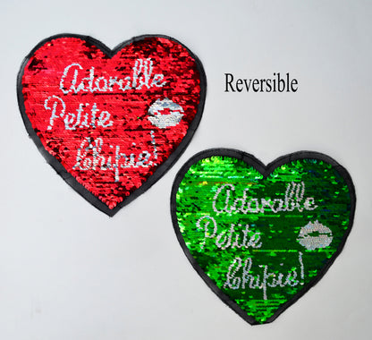 Sequin Heart Patch, Heart Sew On Patch, Red Heart Patch, Reversible Changeable Applique, DIY Shirt Jacket Patch for Clothing, Badge