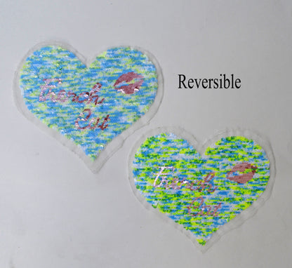 Sequin Heart Patch, Heart Sew On Patch, Red Heart Patch, Reversible Changeable Applique, DIY Shirt Jacket Patch for Clothing, Badge