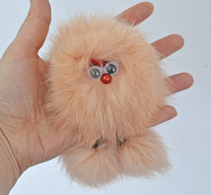 REAL RABBIT FUR Monster Key Chain, Rabbit Fur Pom Pom Keychain, Fur charm, Key Ring,  Bag Pendant, Fur Monster keychain, handbag accessory