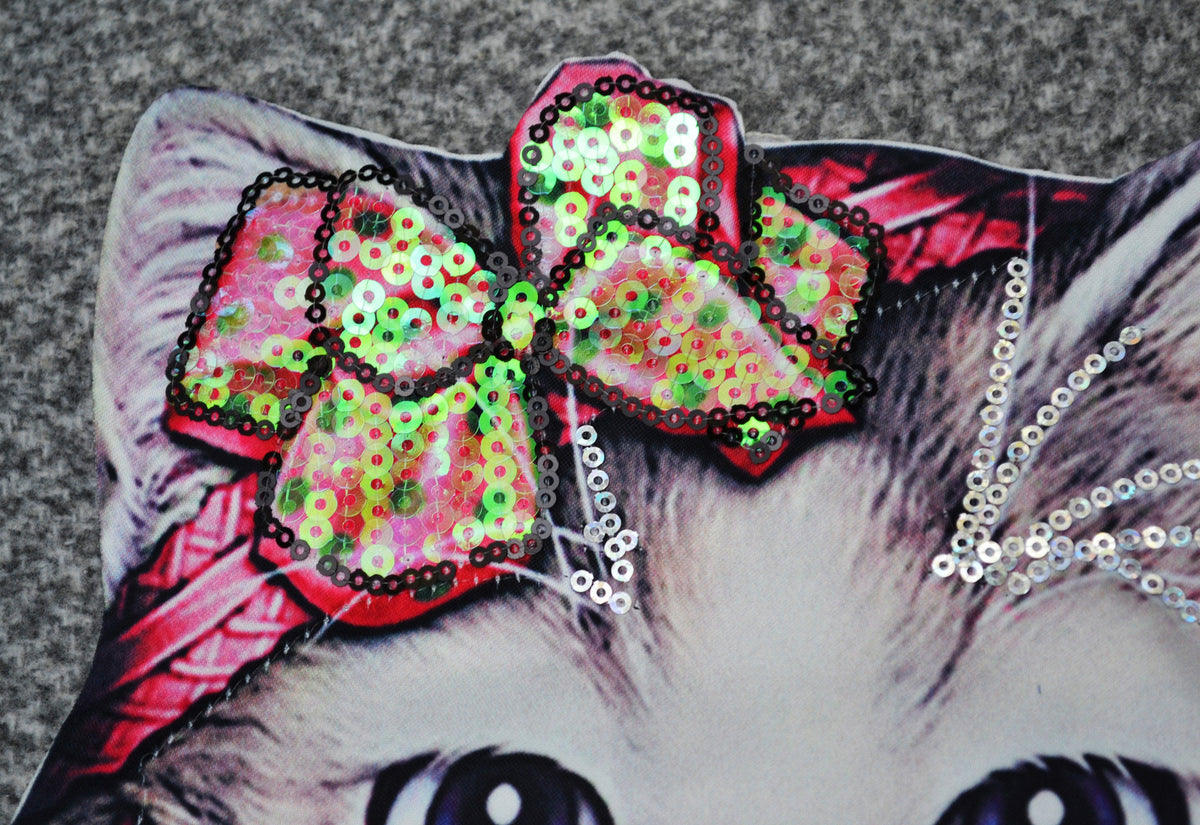 XXL Cool Cat in Glasses Fabric Sequin Embroidery Sewn On Patch Jacket Badge Cat Face Big Eye Animal Applique Cat Embroidery Applique Patch