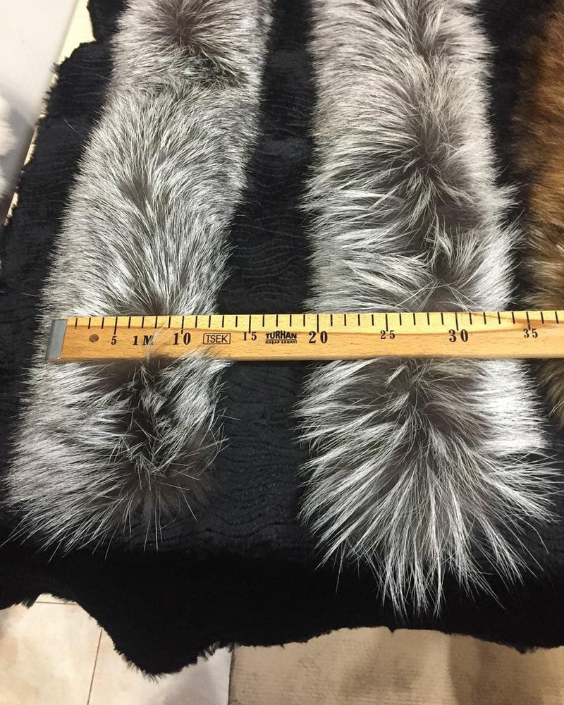 BY ORDER, XL Real Silver Fox Fur Trim Hood, Large Fur collar trim, Fox Fur Collar, Fur Scarf, Fur Ruff, Fox Fur Hood, Fox Fur, Stripes