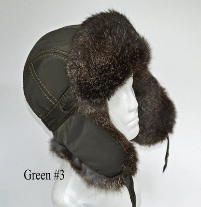 READY to SHIP Fur Ear Flap Hat, Men real fur hat, Trapper Hat, Aviator Hat, Ushanka, Russian Hat, Ski Hat, Rabbit Fur, Fur Hat Ear Flap Gift