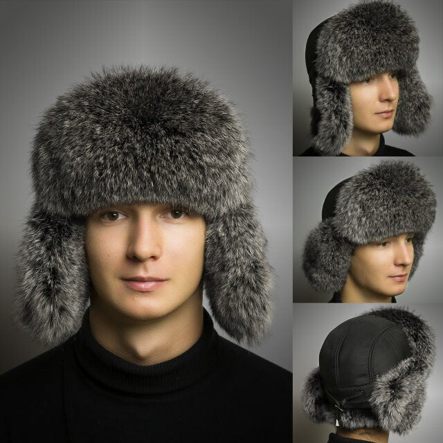 READY to SHIP MAN Real Fur hat, Aviator Hat, Rabbit Fur Hat, Fur Ear Flap Hat, Trapper Hat, Ushanka, Russian Hat, Ski Hat, Fur Hat Ear Flaps