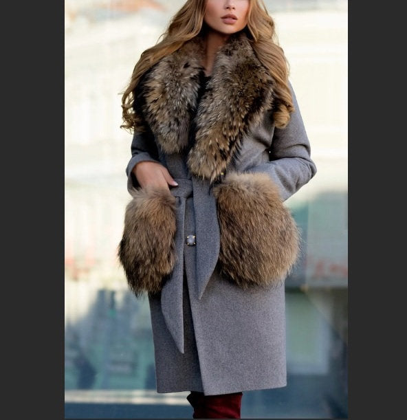 READY TO SHIP, Real Raccoon Fur Collar and Fur Pockets Set, Fur Trim for Hoodies,  Cardigan Coat Fur Pockets, Raccoon Fur Collar, Fur Scarf