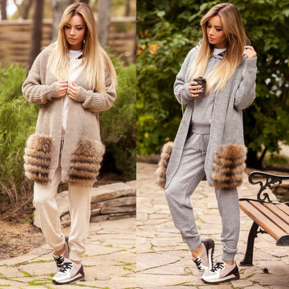 READY TO SHIP, Real Raccoon Fur Collar and Fur Pockets Set, Fur Trim for Hoodies,  Cardigan Coat Fur Pockets, Raccoon Fur Collar, Fur Scarf