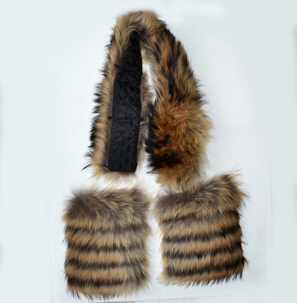 READY TO SHIP, Real Raccoon Fur Collar and Fur Pockets Set, Fur Trim for Hoodies,  Cardigan Coat Fur Pockets, Raccoon Fur Collar, Fur Scarf