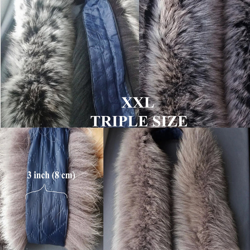 BY ORDER Fox (Tail) XXL Triple Real Fox Fur Trim Hood, Fur collar trim, Fox Fur Collar, Fur Scarf, Fur Ruff, Fur Jacket, Fur stripe, Real