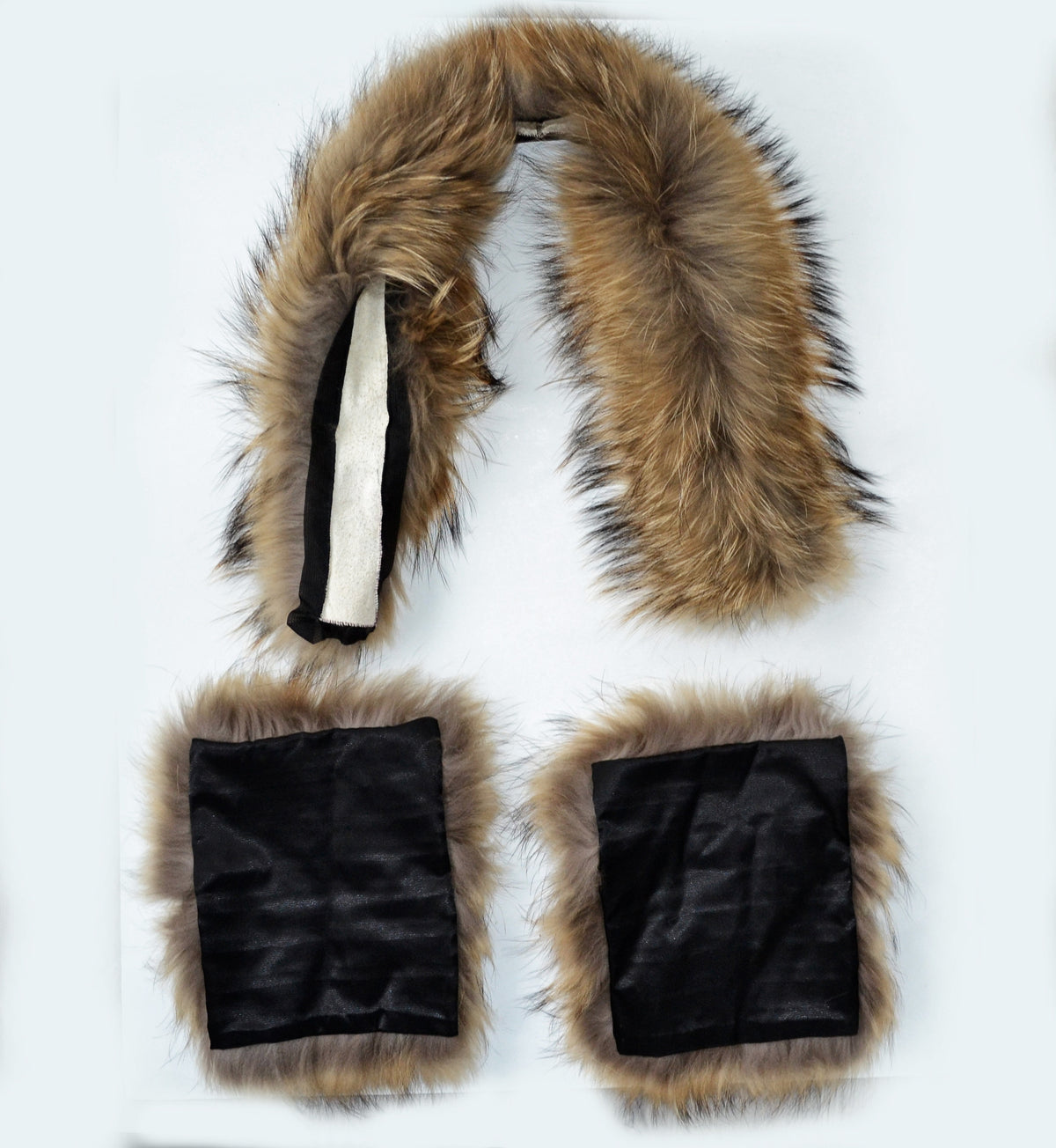 READY TO SHIP, Real Raccoon Fur Collar and Fur Pockets Set, Fur Trim for Hoodies,  Cardigan Coat Fur Pockets, Raccoon Fur Collar, Fur Scarf