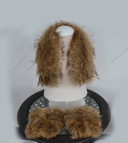 READY TO SHIP, Real Raccoon Fur Collar and Fur Pockets Set, Fur Trim for Hoodies,  Cardigan Coat Fur Pockets, Raccoon Fur Collar, Fur Scarf