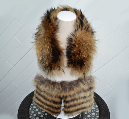 READY TO SHIP, Real Raccoon Fur Collar and Fur Pockets Set, Fur Trim for Hoodies,  Cardigan Coat Fur Pockets, Raccoon Fur Collar, Fur Scarf