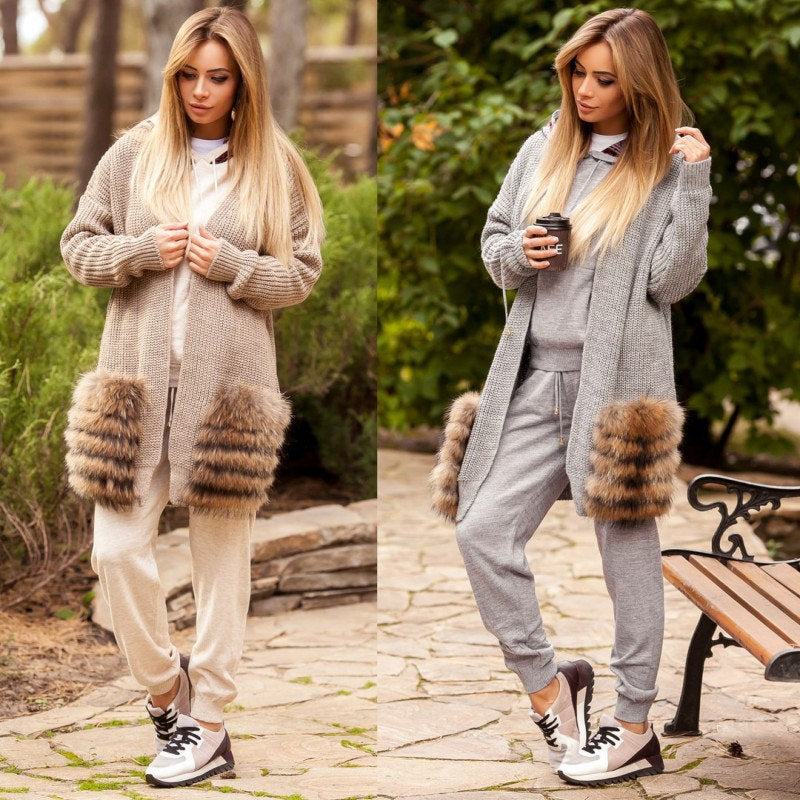 READY TO SHIP, Real Raccoon Fur Collar and Fur Pockets Set, Fur Trim for Hoodies,  Cardigan Coat Fur Pockets, Raccoon Fur Collar, Fur Scarf