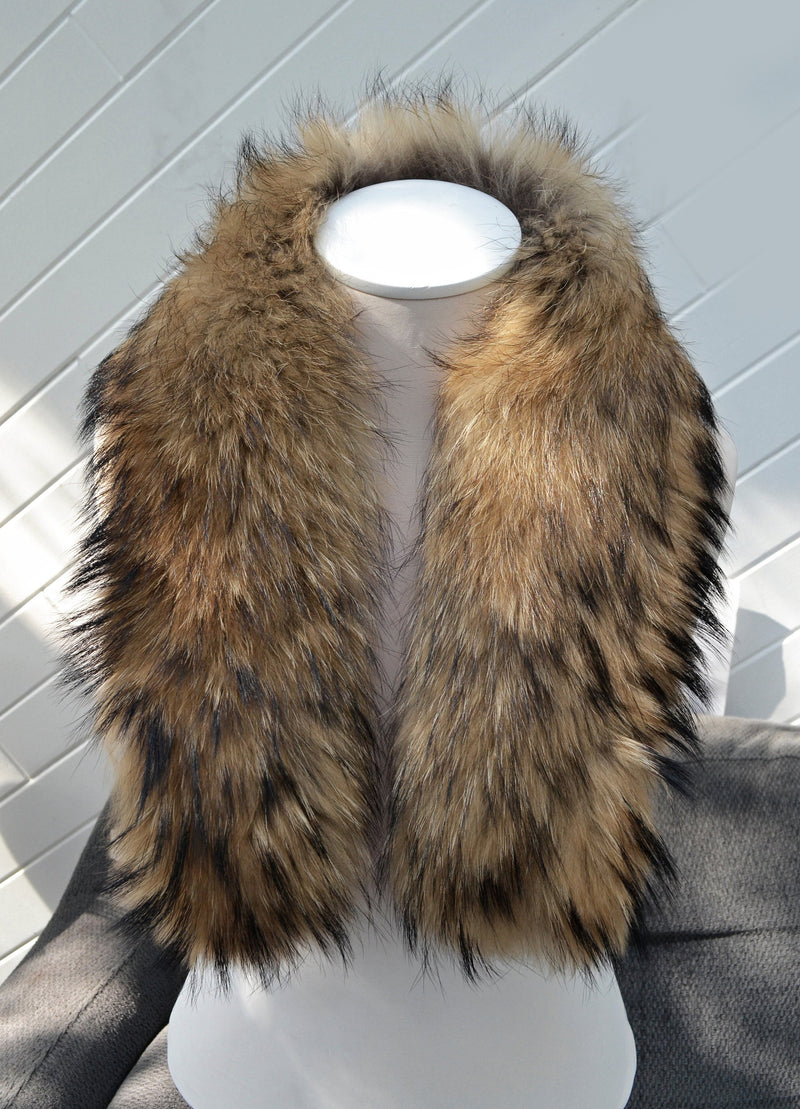 XL Real Finnish Raccoon Fur Collar, Trim for Hood (SKIN), 18-20 cm (Width by Fur)