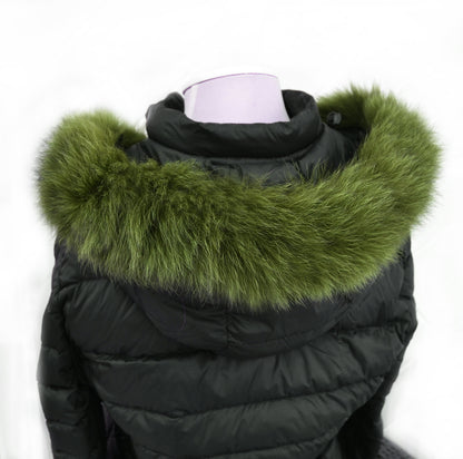 Olive Green Fox Fur Tail Hood Trim single – genuine fox tail fur – image 4