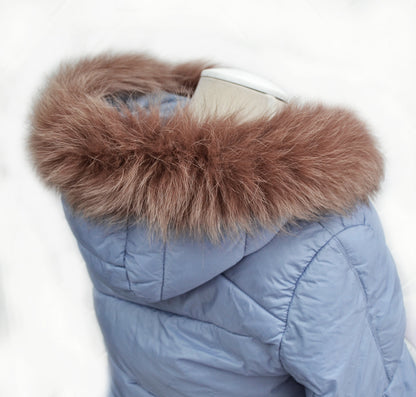 Brown Real Fur Hood Trim single – genuine fox tail fur – image 2