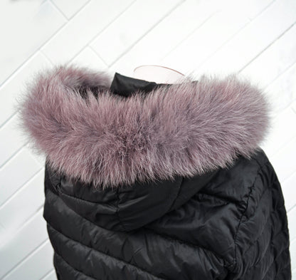 Cappuccino real fox fur hood trim made from fox tail fur – Single – view 2