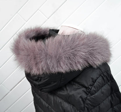 Cappuccino real fox fur hood trim made from fox tail fur – Single – view 3