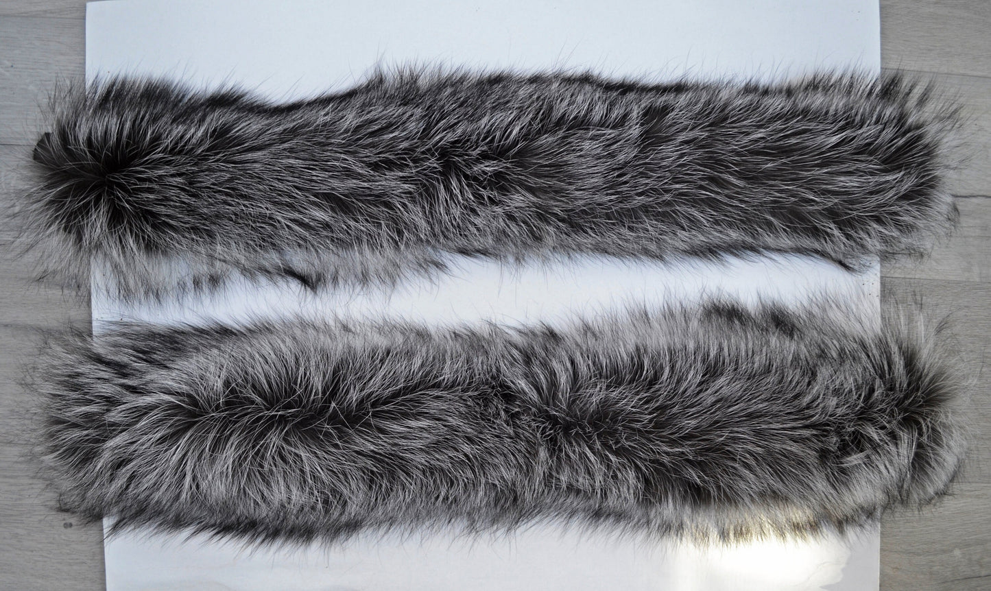 BY ORDER, XL Real Silver Fox Fur Trim Hood, Large Fur collar trim, Fox Fur Collar, Fur Scarf, Fur Ruff, Fox Fur Hood, Fox Fur, Stripes