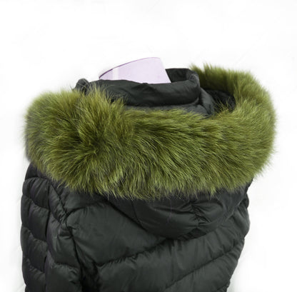Olive Green Fox Fur Tail Hood Trim single – genuine fox tail fur – image 2