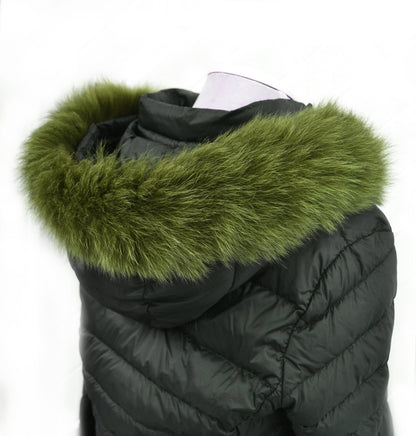Olive Green Fox Fur Tail Hood Trim single – genuine fox tail fur – image 1