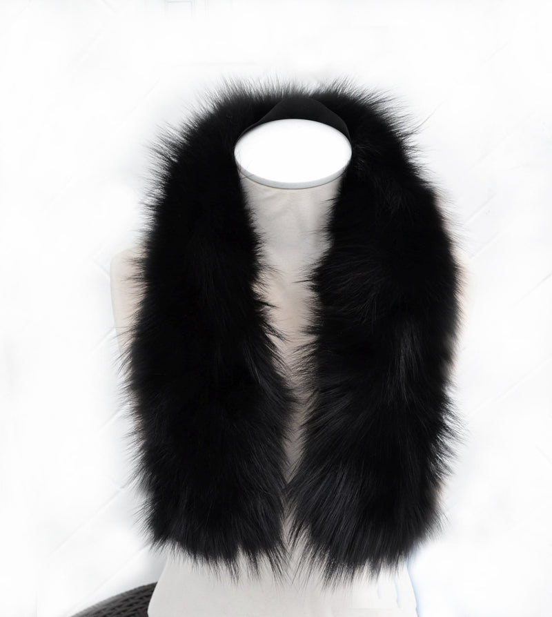 Large Black Fox Fur Trim, Collar for Hood (PIECES), 80 cm