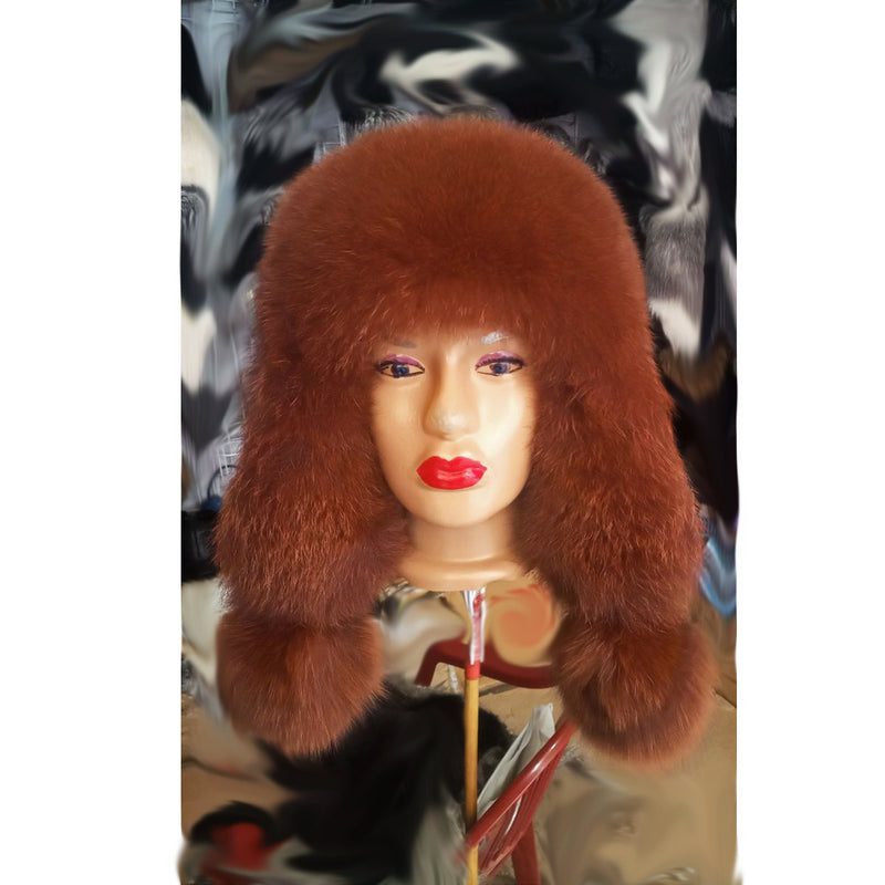 BY ORDER  Women Fur Hat, Real Leather Fox Fur Hat, Aviator Hat, Ushanka, Russian Hat, Ski Hat, Leather Hat Ear Flap, Girl Trapper Hat Brown