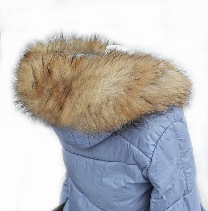 Large Real Raccoon Fur Trim, Collar for Hood (PIECES) of Natural Color, 80 cm