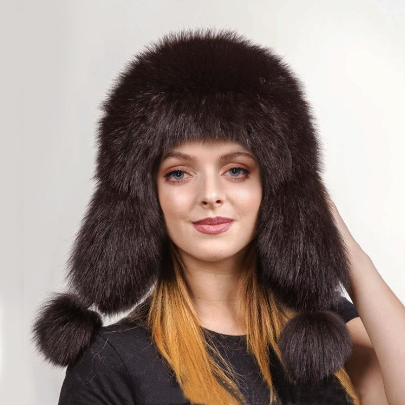 BY ORDER  Women Fur Hat, Real Leather Fox Fur Hat, Aviator Hat, Ushanka, Russian Hat, Ski Hat, Leather Hat Ear Flap, Girl Trapper Hat Brown
