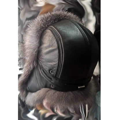 BY ORDER Men Silver fox Fur Hat, Real Leather Fox Fur Hat, Aviator Hat, Ushanka, Russian Hat, Ski Hat, Leather Hat Ear Flap,  Trapper Hat