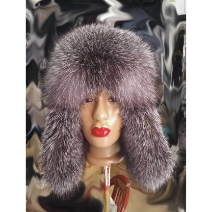 BY ORDER Men Silver fox Fur Hat, Real Leather Fox Fur Hat, Aviator Hat, Ushanka, Russian Hat, Ski Hat, Leather Hat Ear Flap,  Trapper Hat