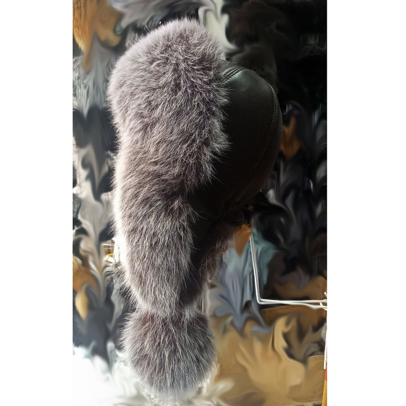 BY ORDER Women Fur Hat, Real Leather Fox Fur Hat, Aviator Hat, Ushanka, Russian Hat, Ski Hat, Leather Hat Ear Flaps, Girl Trapper Hat Gray