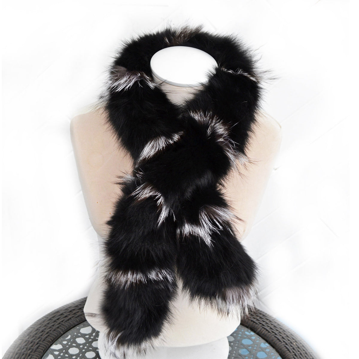 Black real fox fur scarf made from genuine fox pelt – view 2