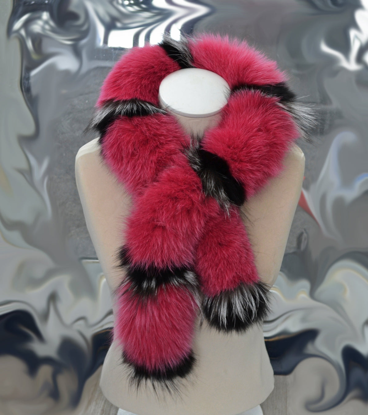 Pink Fox Fur Scarf – Genuine Fox Pelt – 112 cm