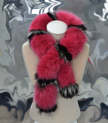 Pink Fox Fur Scarf – Genuine Fox Pelt – 112 cm
