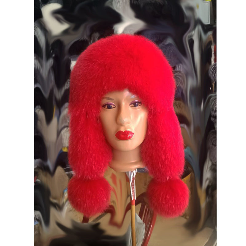BY ORDER Women Fur Hat, Real Leather Fox Fur Hat, Aviator Hat, Ushanka, Russian Hat, Ski Hat, Leather Hat Ear Flaps, Girl Trapper Hat Red