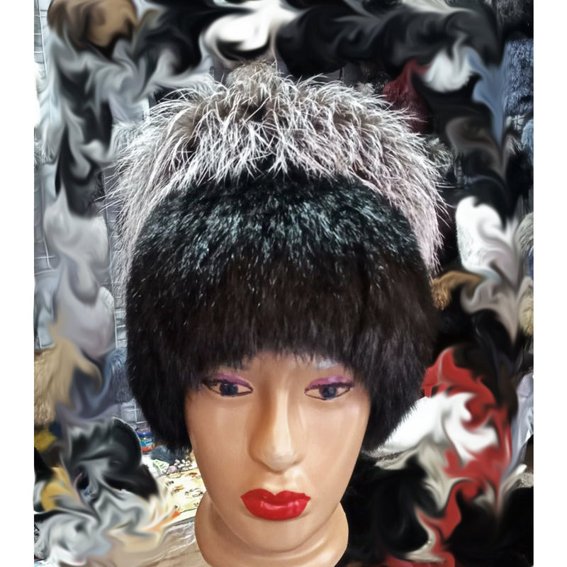 BY ORDER Women Silver Fur Hat, Fox Fur Hat, Stretchy Fox Fur hat, Double color Knit Fur Hat, Fox Fur Hat, Girl Fur Hat, Trapper Hat, Fur Hat