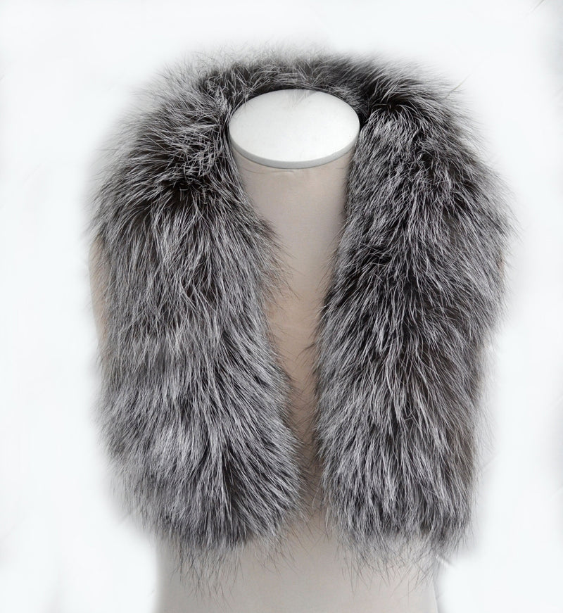 Large Real Silver Fox Fur Trim, Collar for Hood (PIECES) of Natural Color, 80 cm