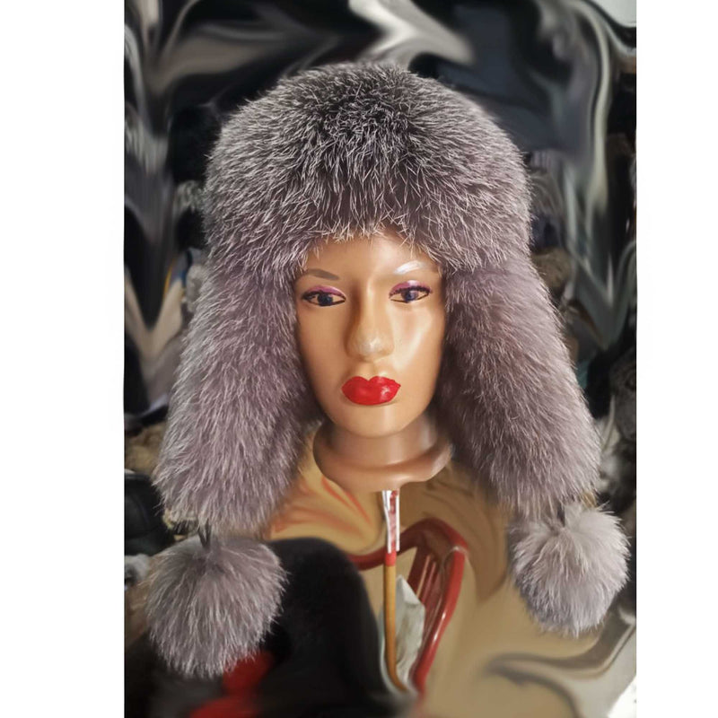BY ORDER Women Silver fox Fur Hat, Real Leather Fox Fur Hat, Aviator Hat, Ushanka, Russian Hat, Ski Hat, Leather Hat Ear Flap, Girl Trapper