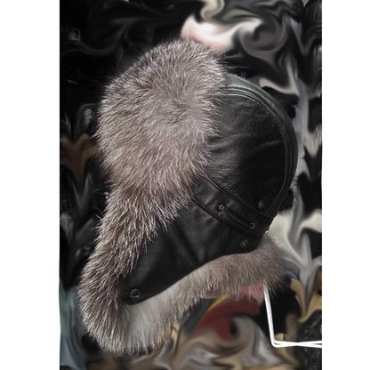 BY ORDER Men Silver fox Fur Hat, Real Leather Fox Fur Hat, Aviator Hat, Ushanka, Russian Hat, Ski Hat, Leather Hat Ear Flap,  Trapper Hat