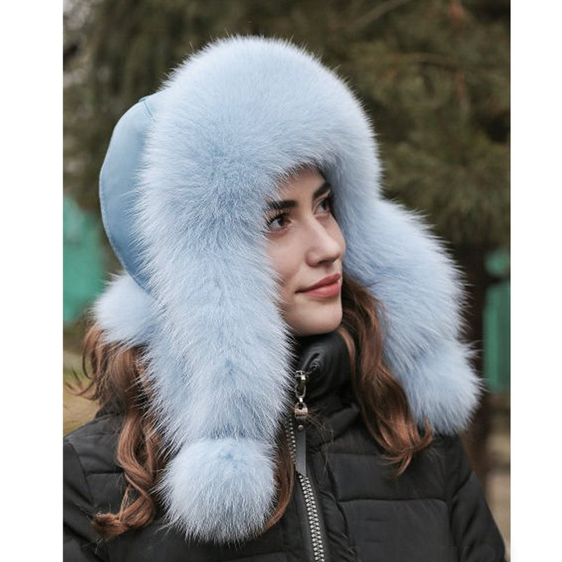 BY ORDER Real Leather Fox Fur Hat, Women Fur Hat, Aviator Hat,Ushanka, Russian Hat, Ski Hat, Leather Hat Ear Flaps, Girl Trapper Hat Beige