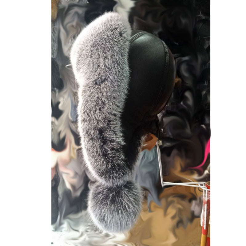 BY ORDER Women Fur Hat, Real Leather Fox Fur Hat, Aviator Hat, Ushanka, Russian Hat, Ski Hat, Leather Hat Ear Flaps, Girl Trapper Hat Gray