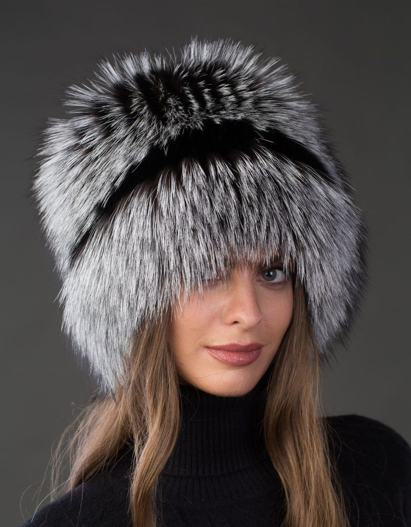 BY ORDER Women Silver Fox Fur Hat, Fur Hat, Stretchy Fur hat, Knit Fur Hat, Fox Fur Hat, Girl Fur Hat, Trapper Hat, Real fur Hat, Fluffy hat