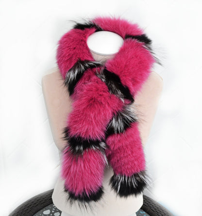 Pink Fox Fur Scarf – Genuine Fox Pelt – 112 cm