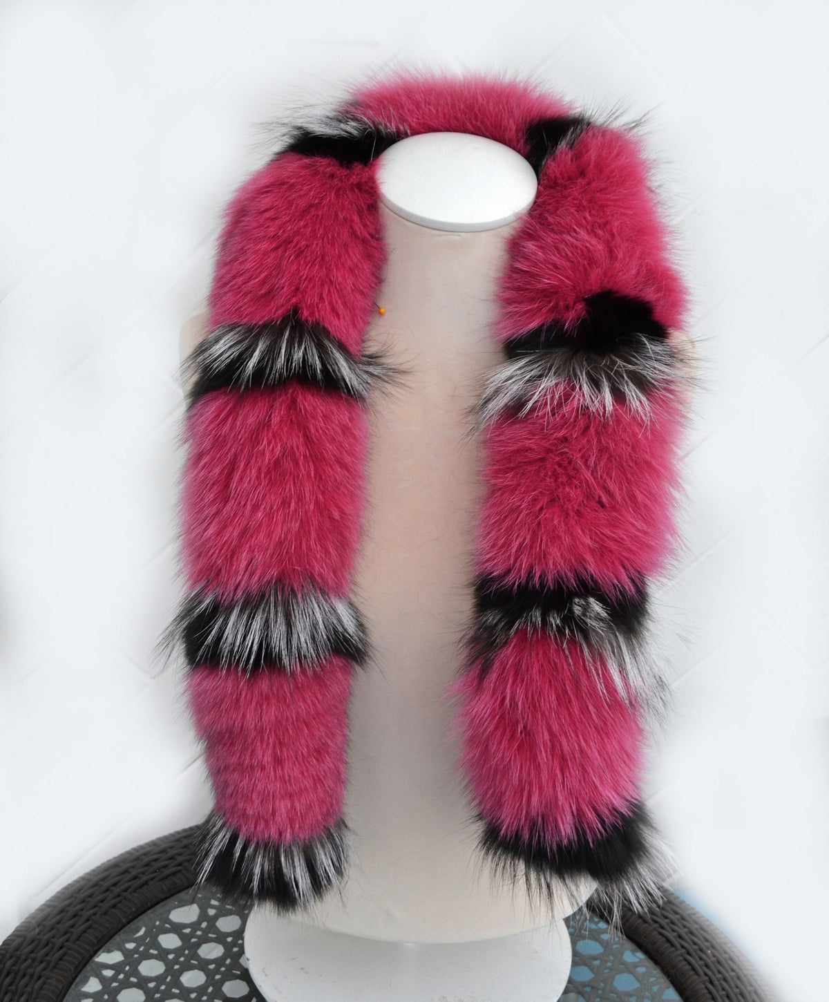 Pink Fox Fur Scarf – Genuine Fox Pelt – 112 cm