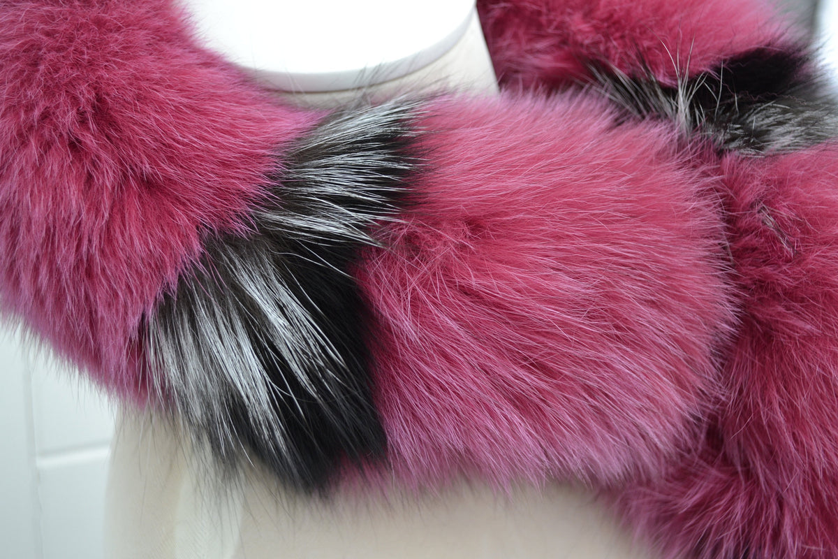 Pink Fox Fur Scarf – Genuine Fox Pelt – 112 cm