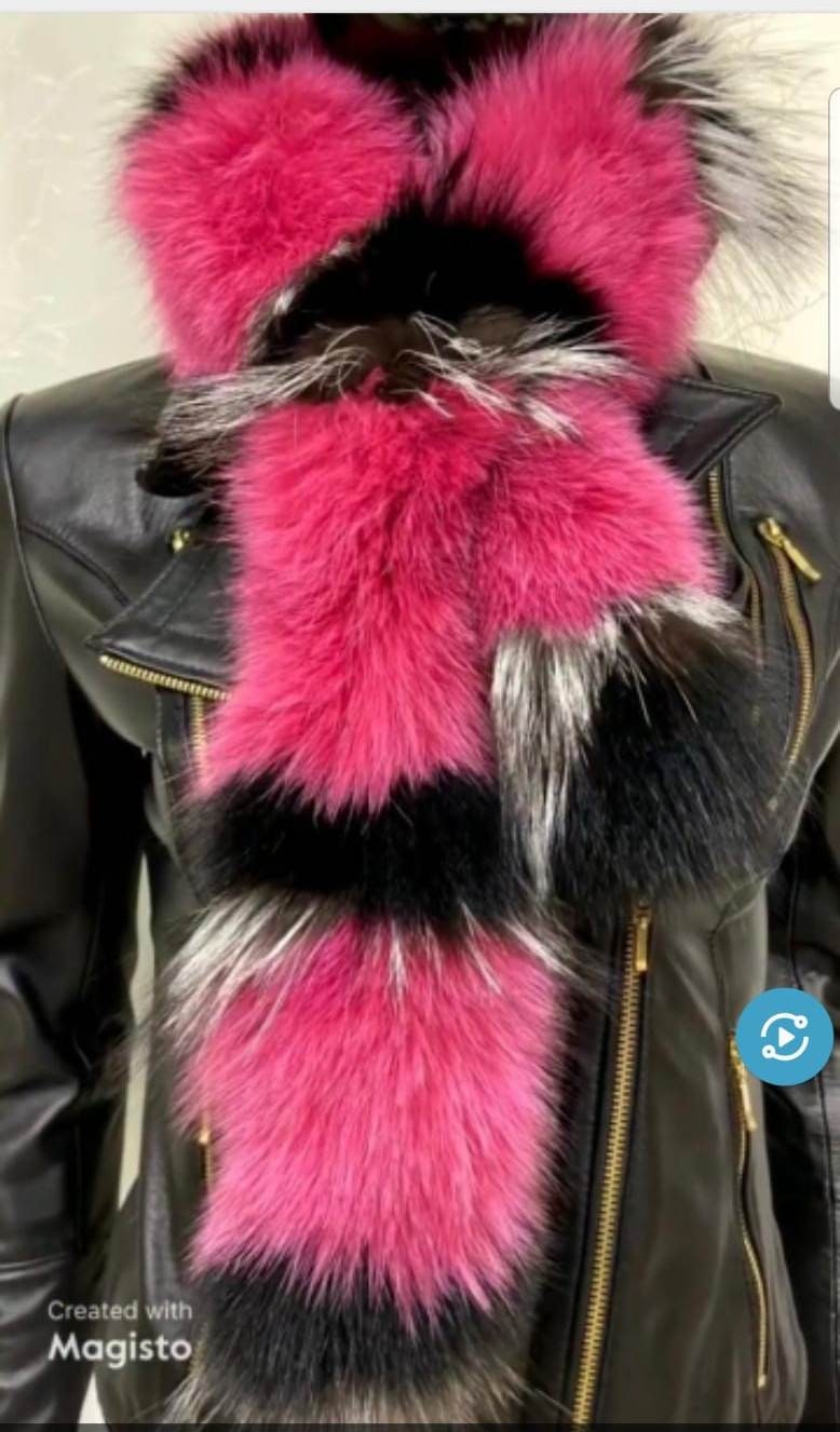 Pink Fox Fur Scarf – Genuine Fox Pelt – 112 cm
