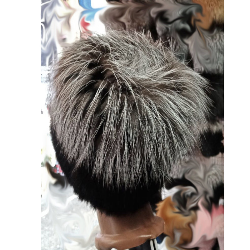 BY ORDER Women Silver Fur Hat, Fox Fur Hat, Stretchy Fox Fur hat, Double color Knit Fur Hat, Fox Fur Hat, Girl Fur Hat, Trapper Hat, Fur Hat